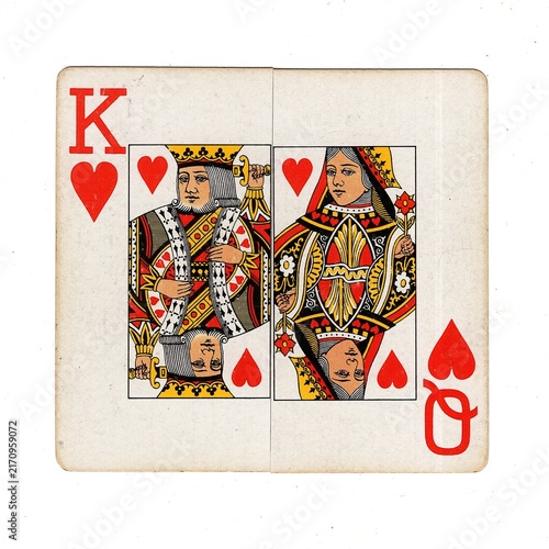 A square pontoon or blackjack playing card made up of two different halves isolated on a white background.