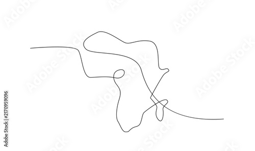Continuous One Line Drawing of African Continent Map Outline on White Background