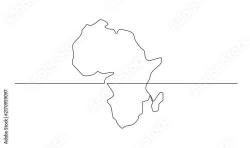Minimalist One Continuous Line Drawing of the Africa Continent Map, Intersected by a Straight Horizontal Black Line on a White Background