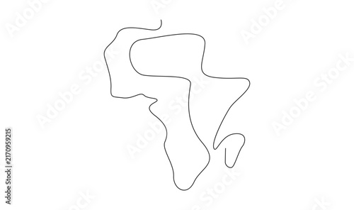 Minimalist Black Line Art Outline Map of Africa and Madagascar Continent on White Background