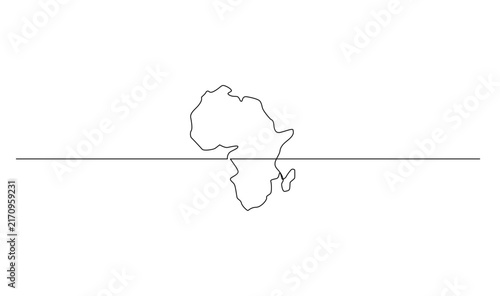 Minimalist Line Art of Africa Continent Divided by Horizontal Line with Reflection