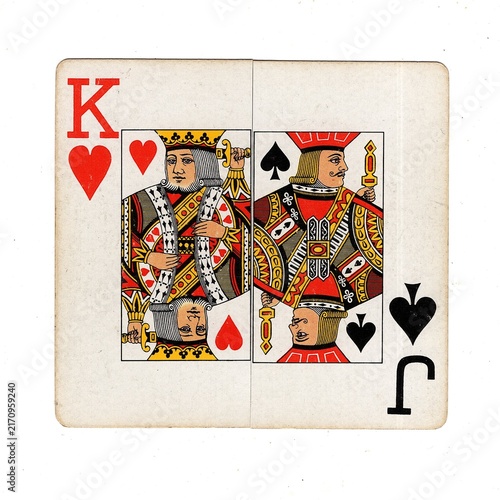 A square pontoon or blackjack playing card made up of two different halves isolated on a white background.