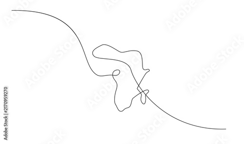 Continuous One Line Drawing of Africa Continent Map Abstract Minimalist Art