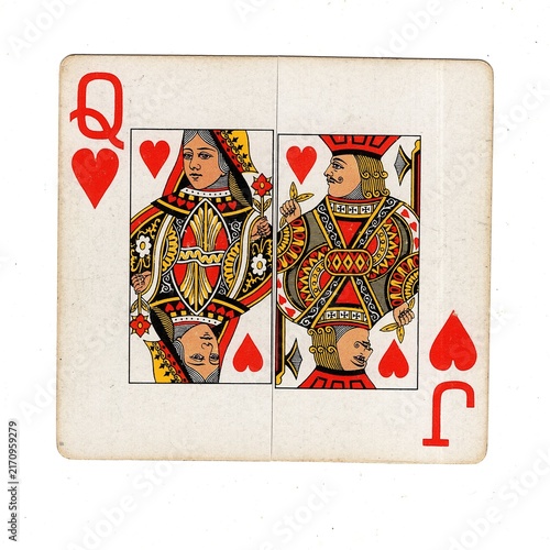 A square pontoon or blackjack playing card made up of two different halves isolated on a white background.