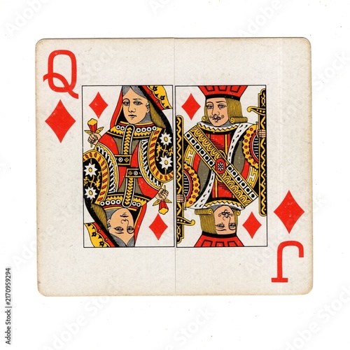 A square pontoon or blackjack playing card made up of two different halves isolated on a white background.