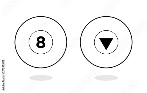 Minimal black‑and‑white fortune ball icon with the number 8, suitable for packaging, prediction themes, game graphics, and modern UI design.
