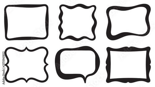 Diverse collection of decorative frames with unique hand drawn style wavy and curved edges offering various shapes including square rectangular and speech bubble designs for text l