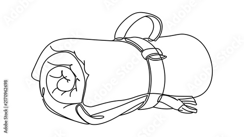 Rolled sleeping bag illustration white background.