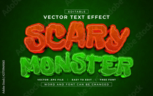 Scary Monster 3D editable text effect style - Premium Vector