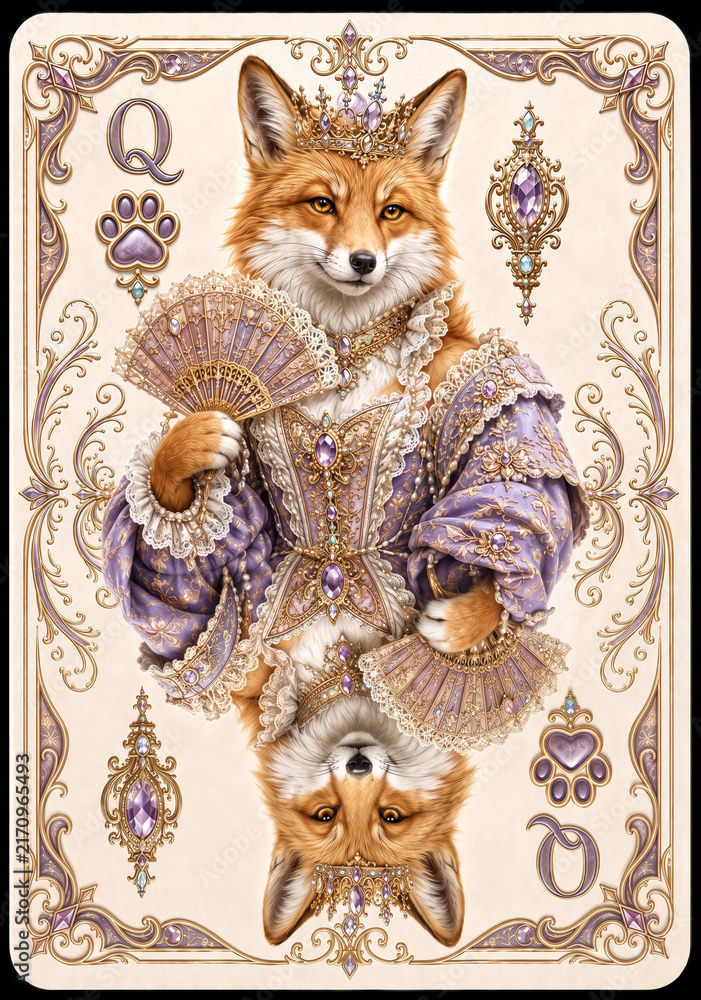 Fototapeta premium Luxury Animal Playing Card Illustration in Ornate Vintage Style