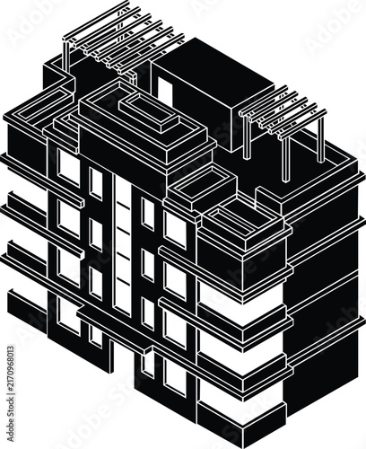 Isometric modern apartment building vector illustration