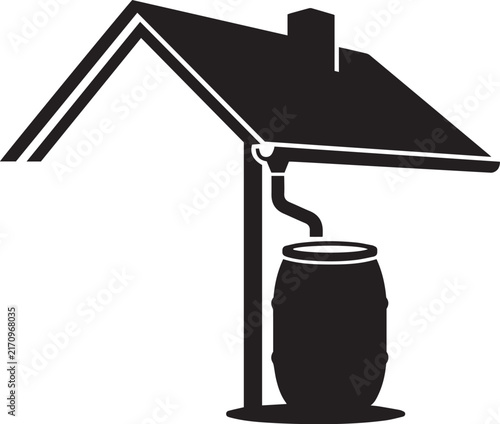 Rainwater harvesting house vector illustration with barrel