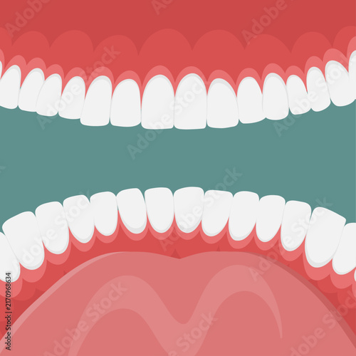 Hand-drawn dental medical illustration showing dental examining open mouth