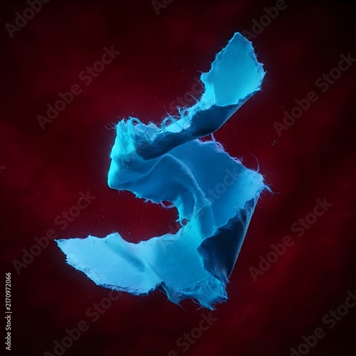 Abstract flowing blue liquid ribbon shape isolated on dark red background with dynamic form fluid motion smooth texture digital art modern design