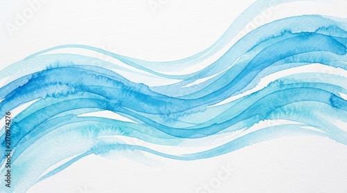 Vivid aquarelle waves forming a sea pattern in blue watercolor.