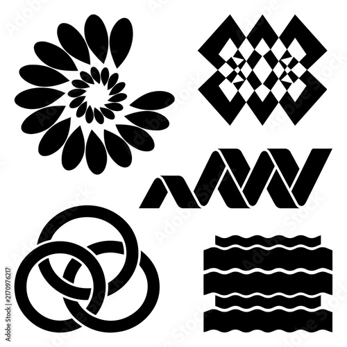 Set of abstract black and white geometric design elements and symbols