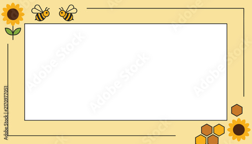 Cheerful yellow border design decorated with sunflowers, honeybees, and honeycomb patterns, perfect for invitations and cards.