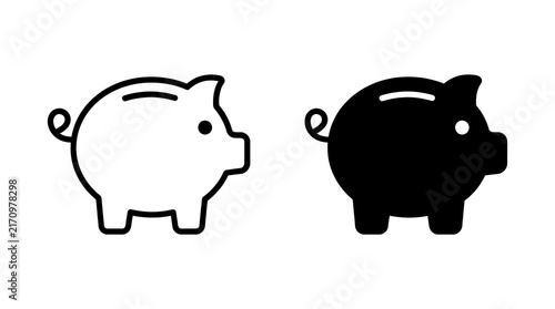 Piggy bank icon set, finance and savings symbols isolated on transparent background