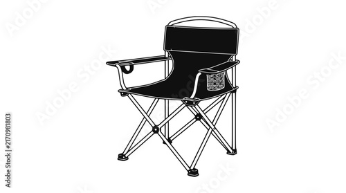 Folding Camping Chair with Armrests and Cup Holder - Vector Illustration