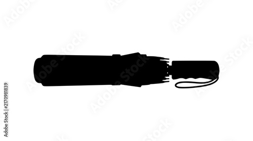 Closed Black Umbrella Silhouette Isolated on White Background