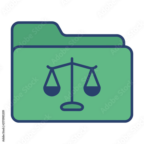 Green folder icon with scales of justice symbol for law