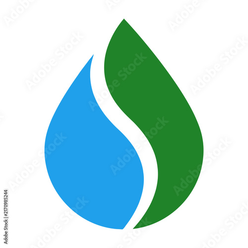 Ecological logo design with water drop and leaf symbol