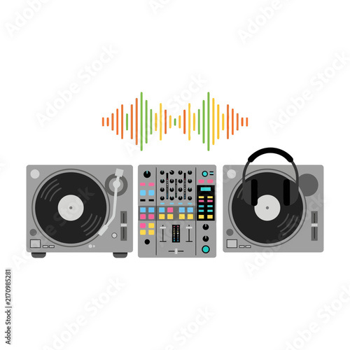 DJ Equipment Set with Turntables, Mixer and Sound Wave