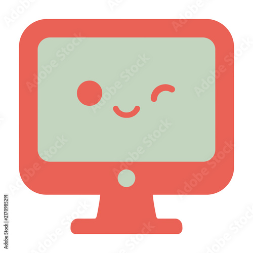 Cute Computer Monitor Icon With Happy Face