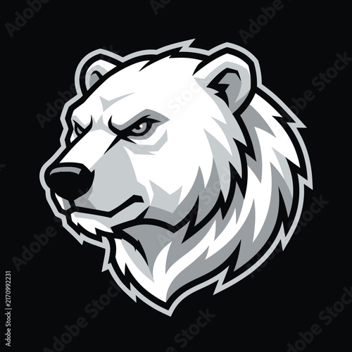 Roaring polar bear head mascot logo vector illustration featuring aggressive white arctic predator animal for gaming team badge creative artwork