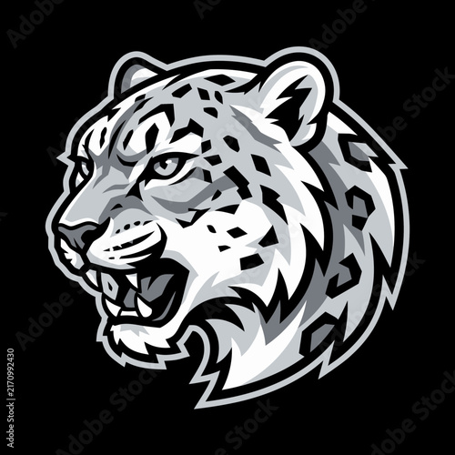 Snow leopard head mascot logo vector illustration featuring wild feline panther predator animal for gaming esports team emblem badge artwork