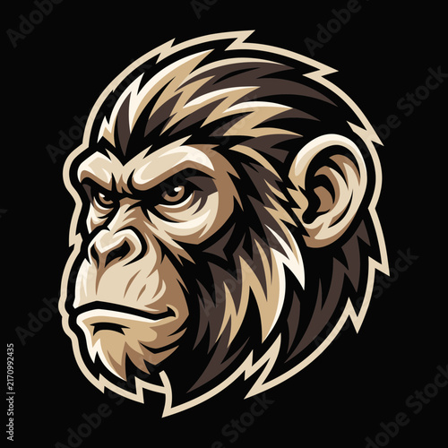 Chimpanzee ape head mascot logo vector illustration featuring wild primate animal for sports gaming squad team emblem badge design artwork