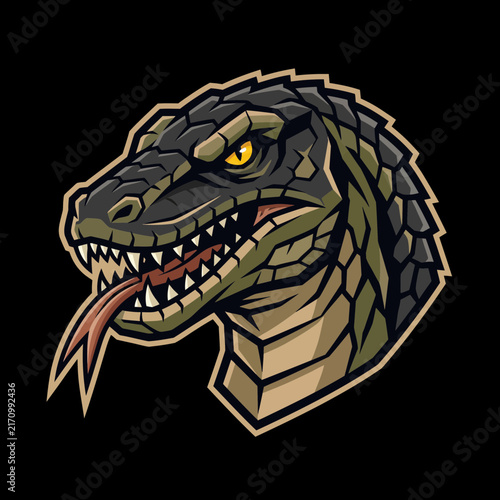 Komodo dragon lizard head mascot logo vector illustration featuring wild reptile predator animal for gaming esports team emblem badge artwork