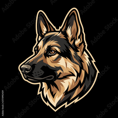 German shepherd dog head mascot logo vector illustration featuring alert guard canine pet animal for team emblem badge print artwork