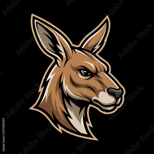 Kangaroo head mascot logo vector illustration featuring wild australian marsupial animal for gaming sports squad team emblem badge creative artwork