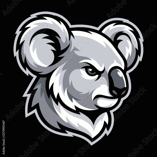 Koala bear head mascot logo vector illustration featuring fierce australian wild animal for gaming sports team emblem badge creative artwork