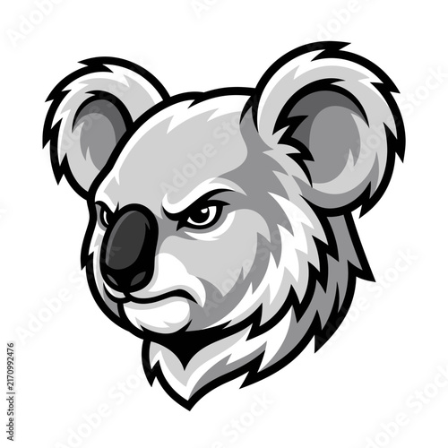 Koala bear head mascot logo vector illustration featuring cute australian marsupial animal character on light background team badge creative design