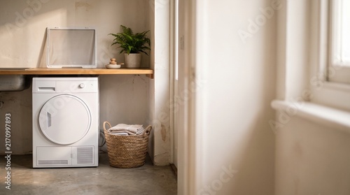 Dryer machine with lint filter screen in modern laundry room