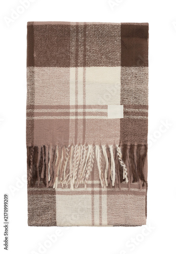 Brown Checkered plaid scarf isolated on white background