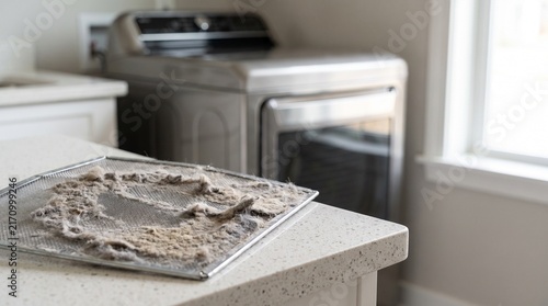 Dirty dryer lint screen filter in laundry room for fire safety