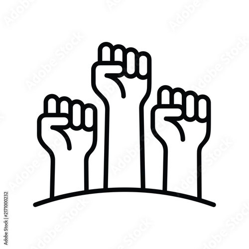 Raised fists line icon vector illustration for protest unity strength.