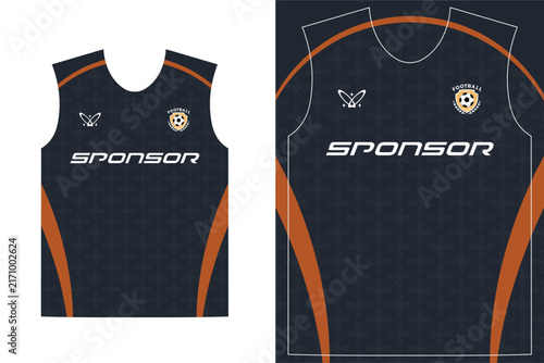 Modern dark blue and orange soccer jersey template