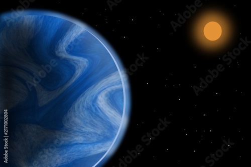 Illustration of blue planet and sun 
