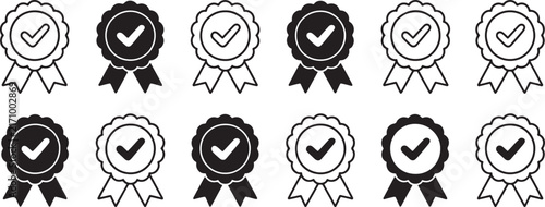 Ribbons with Checkmarks Set, Achievement Icons, Validation Symbols, Award Badges, Approval Signs, Vector Design.