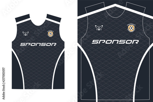 Modern dark soccer jersey template with geometric pattern