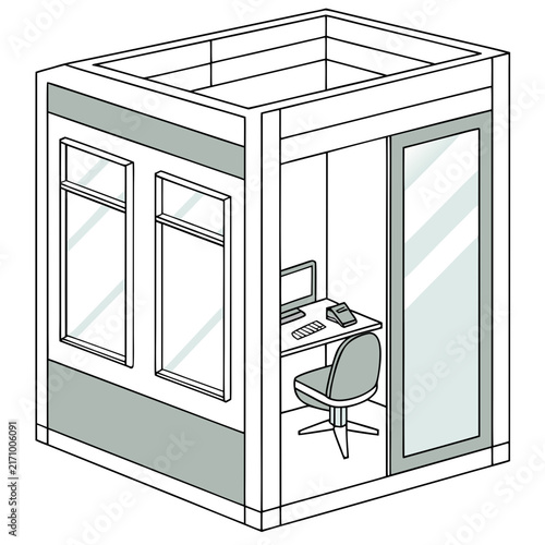 Minimalist glass office booth with integrated ventilation system and ergonomic chair inside modern workspace modular workspace pod workspace privacy office furniture acoustic glass partition