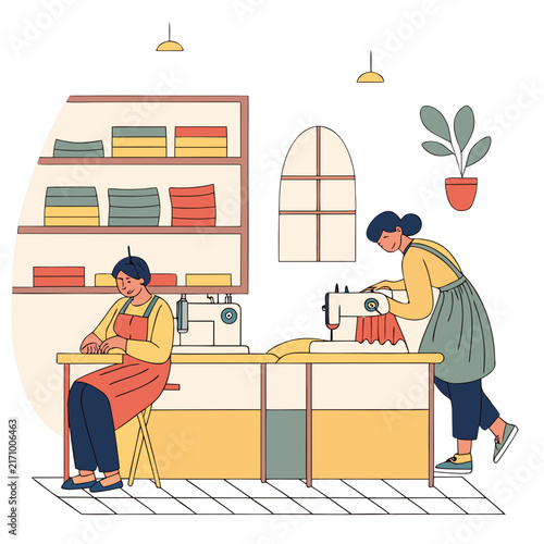 Cartoon office worker sitting at desk with laptop and papers in modern workspace with shelves and plants desk setup laptop computer office chair office supplies potted plant workplace illu