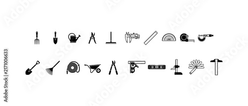 collection of black and white icons for tools and gardening