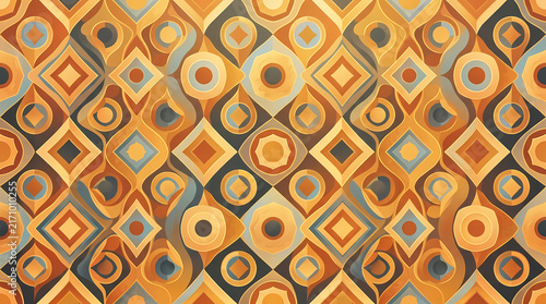 Ethnic Geometric Seamless Pattern with Warm Tones Isolated on White and Transparent Background