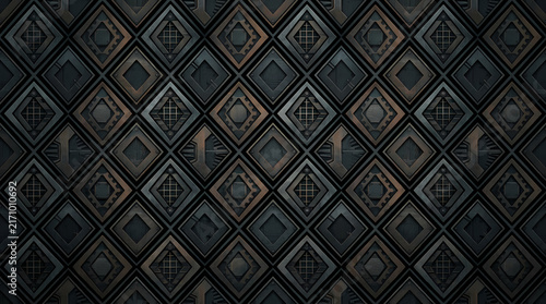 Dark industrial metallic diamond pattern with mechanical gears, isolated on white transparent background