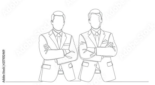 Two Businessmen Standing With Arms Crossed Continuous Line Silhouette business